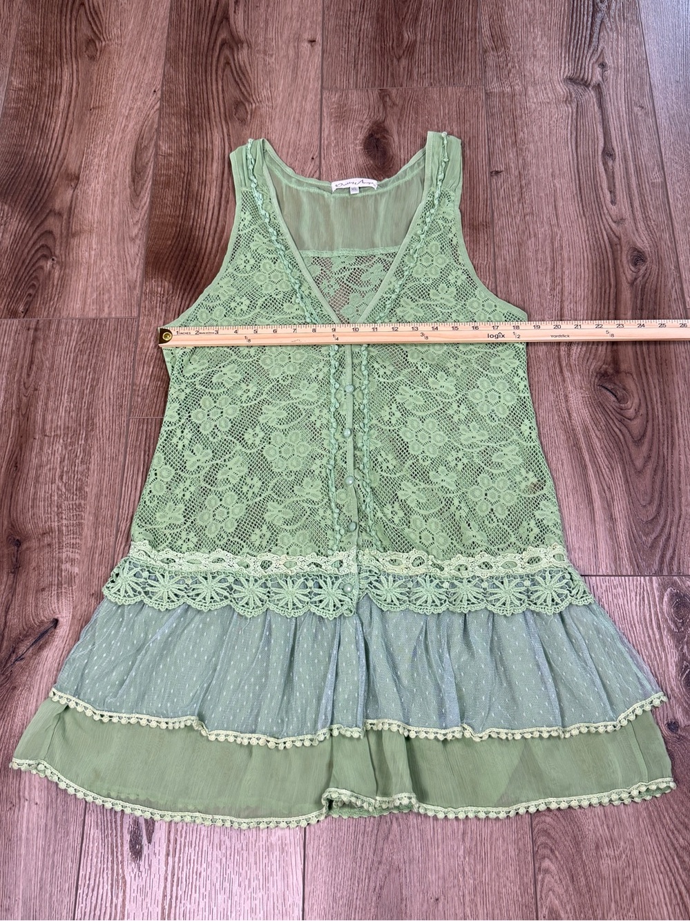Pretty Angel Sage Green Lace Boho Fairycore Cottagecore Dress - Picture 8 of 9